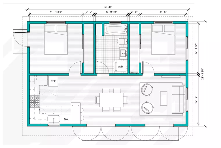 Image: Architectural drawing of an ADU with dimensions | ADU dimensional requirements